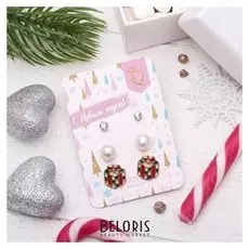 Пусеты 3 пары "Новогоднее" подарок, цветные