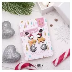 Пусеты 3 пары "Новогоднее" снеговик, пряник, снежинка, цветные