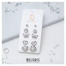 Пусеты 5 пар "" настроение, серебро