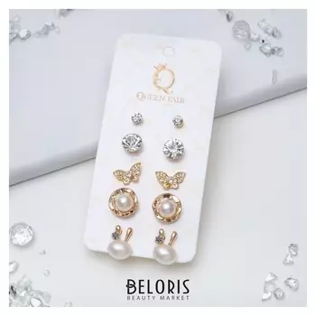 Пусеты 5 пар "" зайчик, цвет золото