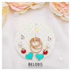 Пусеты с кольцами "Настроение" лето, сердце, цветные