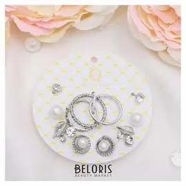 Пусеты с кольцами "Настроение" удача, цвет белый в серебре