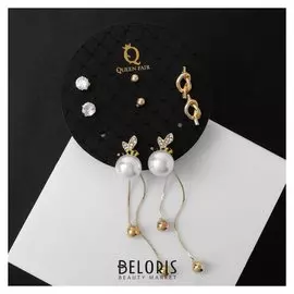 Пуссеты 4 пары "Волшебство" пчелка на жемчужине, цветные в золоте