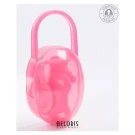 Пустышка в контейнере, с держателем, ортодонтическая, от 0 мес., цвет розовый