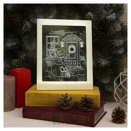 Рамка светящаяся, "Снеговик" 13,5 х 17 см, Usb, 5V, 10 Led, белый