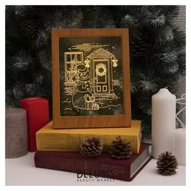 Рамка светящаяся, "Снеговик" 13,5 х 17 см, Usb, 5V, 10 Led, RGB