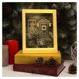 Рамка светящаяся, "Снеговик" 13,5 х 17 см, Usb, 5V, 10 Led, тепло-белый