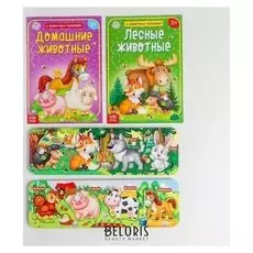 Рамка вкладыш Лесные животные и животные фермы + 2 книги