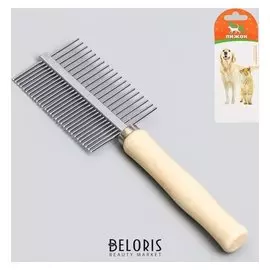 Расчёска двусторонняя с деревянной ручкой, 17 х 5,5 см