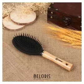 Расчёска массажная с деревянной ручкой, цвет «Светлое дерево»