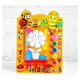 Раскраска на подставке «Цветочек», краска 6 цветов, кисть