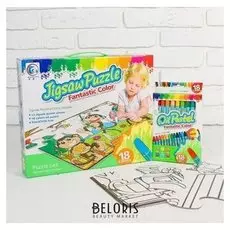 Раскраска-пазл 12 деталей «Обезьянки» пастель 18 шт, размер собранного: 87× 53,3 см