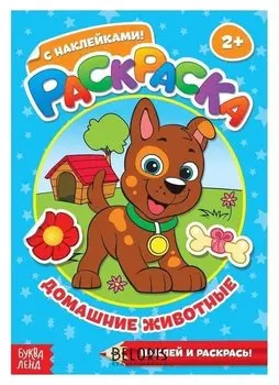 Раскраска с наклейками «Домашние животные», 16 стр.
