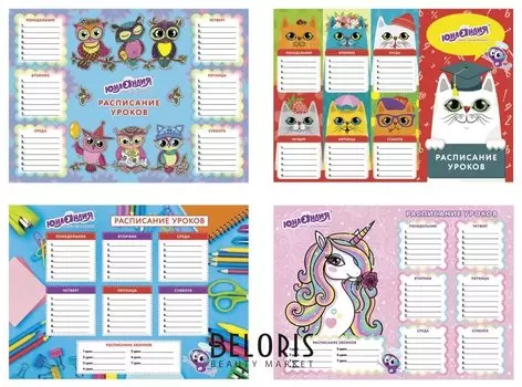 Расписание уроков и звонков А4 для девочек, бумага 170 г/м2