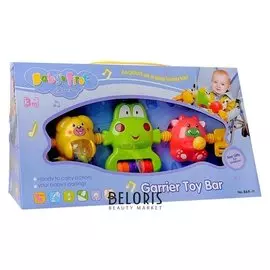 Растяжка музыкальная на коляску/кроватку «Мишка, лягушка, коровка», 3 игрушки