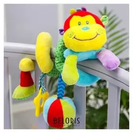 Растяжка - спираль мягкая с погремушкой на кроватку/коляску «Обезьянка яркая»