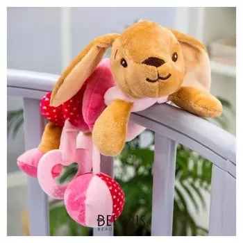 Растяжка - спираль мягкая с погремушкой на кроватку/коляску «Зайка розовая» 2593671