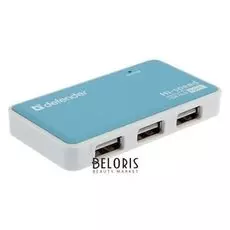Разветвитель Defender Quadro Power Usb2.0, 4 порта, кабель 0.8 м, блок питания 2a,бело-синий