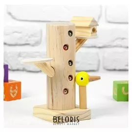 Развивающая игра "Достань червячка из дерева" 20,5×9×9 см, 10 червячков