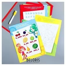 Развивающая игра Пиши-стирай в папке с карточками и маркером