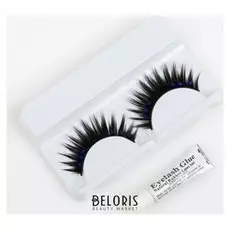 Ресницы накладные со стразами, с клеем, цвет чёрный/голубой