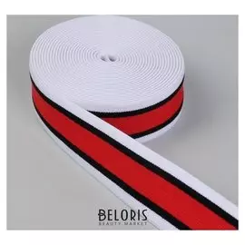 Резинка тканая «Полоска», мягкая, 35 мм, 4,5 ± 1 м, цвет белый/чёрный/красный
