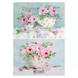 Рисовая декупажная карта "Натюрморты с пастельными розами" плотность 25г/м2, формат А4
