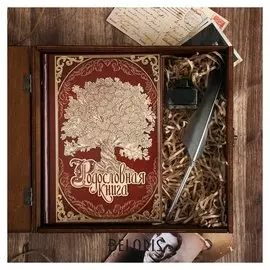 Родословная книга в шкатулке с пером и чернильницей "Древо"