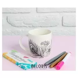 Роспись кружки фломастерами "Перья павлина"