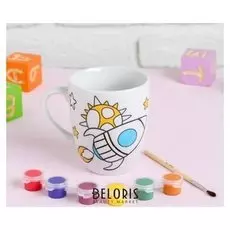 Роспись кружки красками - частичное заполнение "Щенок в космосе"