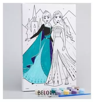 Роспись по холсту "Анна и эльза" 20х30 см, холодное сердце