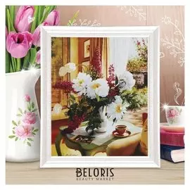 Роспись по холсту «Букет на столике» по номерам с красками по 3 мл+ кисти+крепеж, 30×40 см