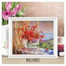 Роспись по холсту "Букет у окна" по номерам с красками по 3 мл+ кисти+инстр+крепеж 30*40