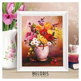 Роспись по холсту «Букет в вазе» по номерам с красками по 3 мл+ кисти+крепеж, 30×40 см