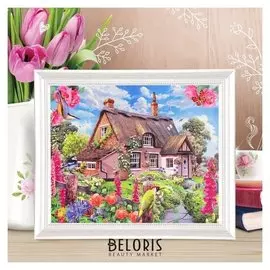 Роспись по холсту "Дом в цветах" по номерам с красками по 3 мл+ кисти+инстр+крепеж 30*40