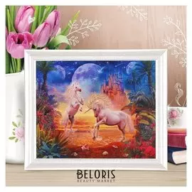 Роспись по холсту "Единороги" по номерам с красками по 3 мл+ кисти+инстр+крепеж 30*40