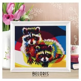 Роспись по холсту «Еноты» по номерам с красками по 3 мл+ кисти+крепеж, 30×40 см