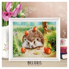 Роспись по холсту "Ежик с яблоками"по номерам с красками по3 мл+ кисти+инстр-я+крепеж 30*40