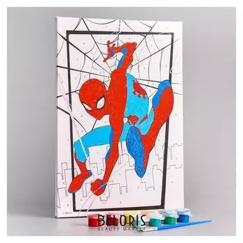 Роспись по холсту "Герой" 20х30 см, человек-паук