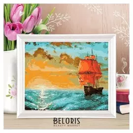 Роспись по холсту "Корабль с алыми парусами" по номерам с краск по 3 мл+ кисти+крепеж 30*40