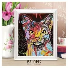 Роспись по холсту "Котик с сердечком" по номерам с красками по 3 мл+ кисти+крепеж 30*40