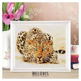 Роспись по холсту "Леопард" по номерам с красками по3 мл+ кисти+инстр-я+крепеж 30*40