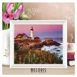 Роспись по холсту «Маяк на рассвете» по номерам с красками по 3 мл+ кисти+крепеж, 30×40 см