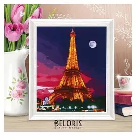 Роспись по холсту «Ночь в париже» по номерам с красками по 3 мл+ кисти+крепеж, 30×40 см