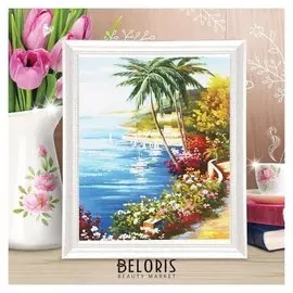 Роспись по холсту «Пальмы на берегу» по номерам с красками по 3 мл+ кисти+крепеж, 30×40 см