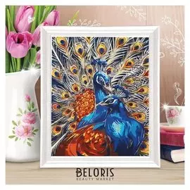 Роспись по холсту «Пара павлинов» по номерам с красками по 3 мл+ кисти+крепеж, 30×40 см