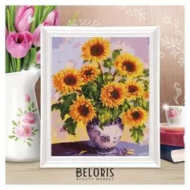 Роспись по холсту «Подсолнухи» по номерам с красками по 3 мл+ кисти+крепеж, 30×40 см