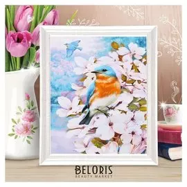 Роспись по холсту "Птички в цветах" по номерам с красками по3 мл+ кисти+инстр-я+крепеж30*40