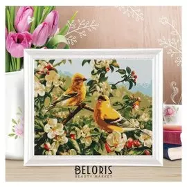 Роспись по холсту «Птицы на ветке» по номерам с красками по 3 мл+ кисти+крепеж, 30×40 см