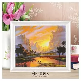 Роспись по холсту "Рассвет в долине" по номерам с краск по 3 мл+ кисти+инстр+крепеж 30*40